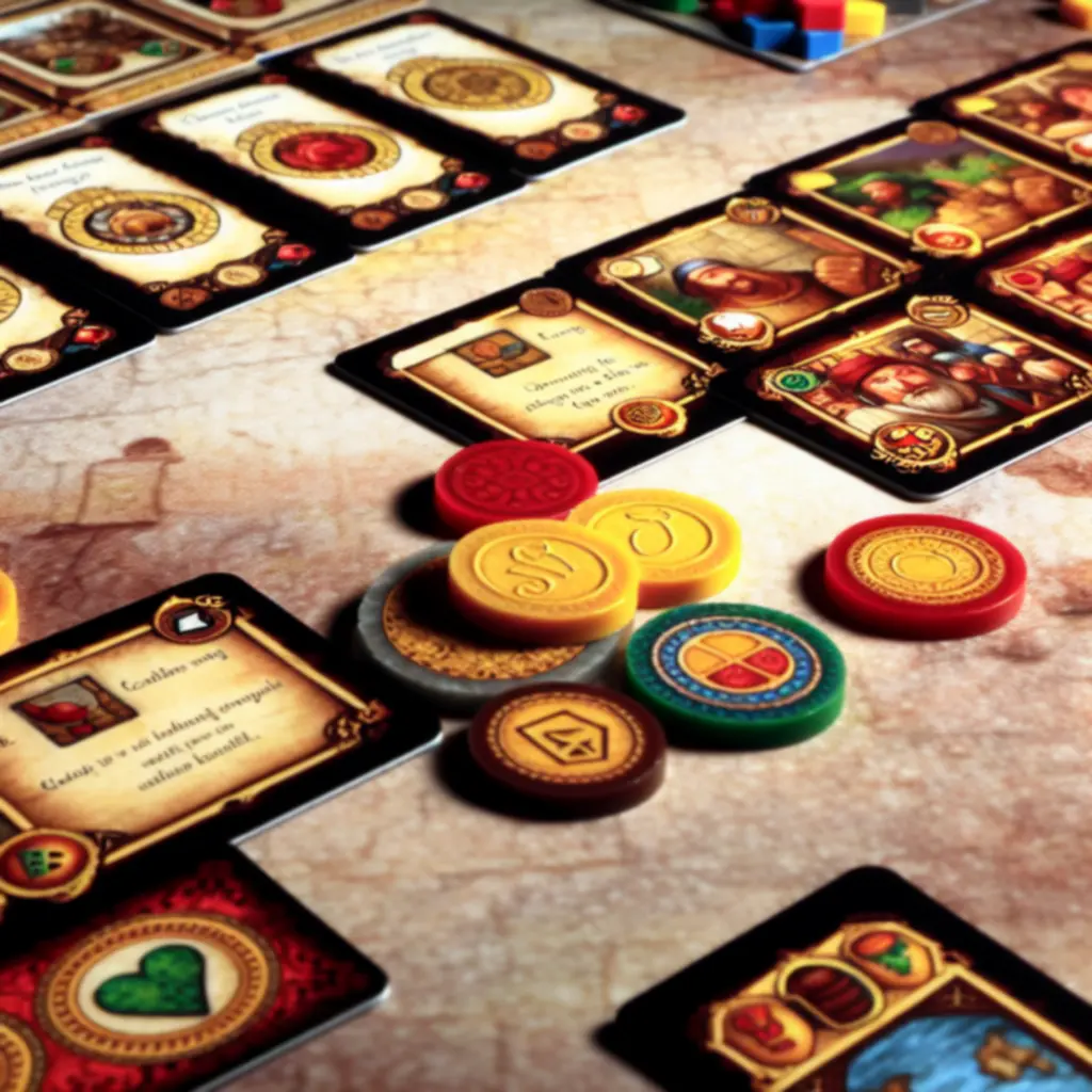 Karty wydarzeń i żetony zasobów z gry Droga Krucjaty