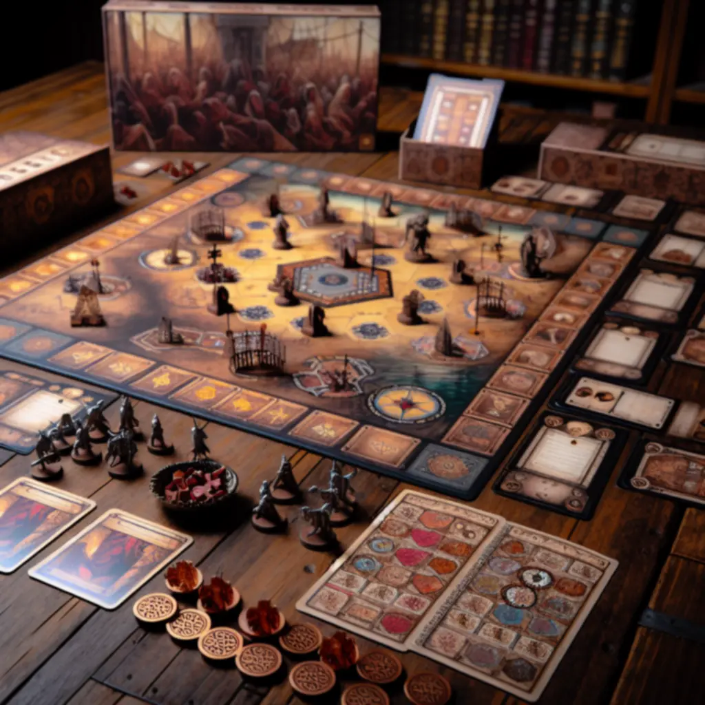 Plansza i komponenty Drogi Krucjaty rozłożone na drewnianym stole