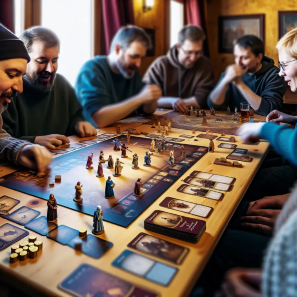Gracze przy stole omawiają ruchy w trybie kooperacji